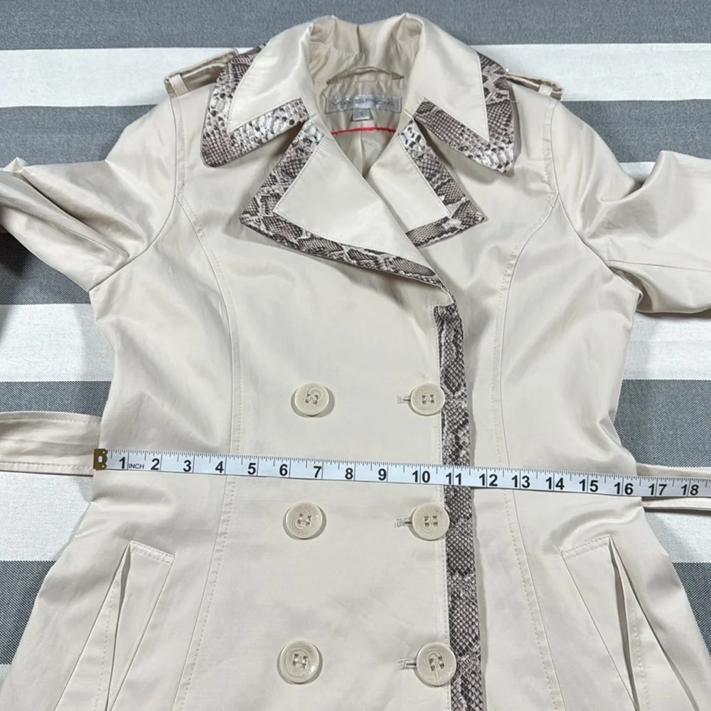Via‎ Spiga Beige Snake Trim Double Breasted Belted Trench Coat Preppy Size S